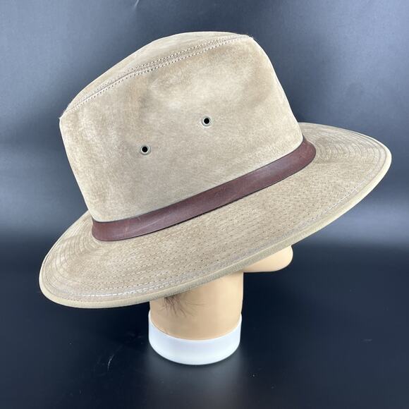 Vintage London Fog Mens Fedora Size Medium 7 - 7 1/8 Tan Leather Made In USA - Picture 8 of 14